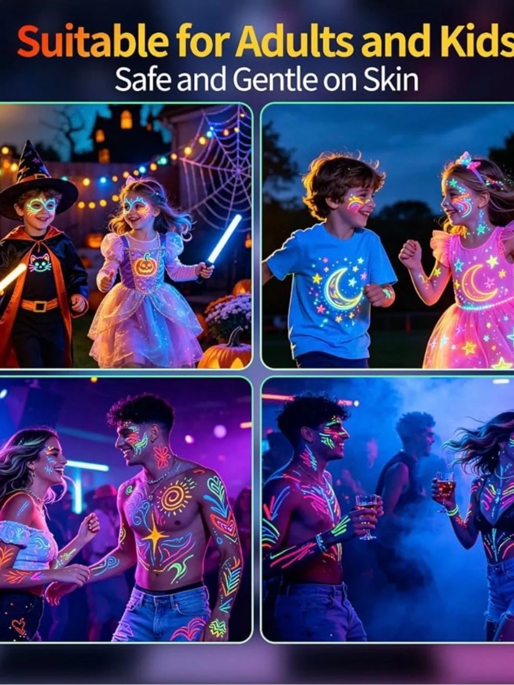 UV Neon Face Paint Pens - Multicolor Glow Party Makeup